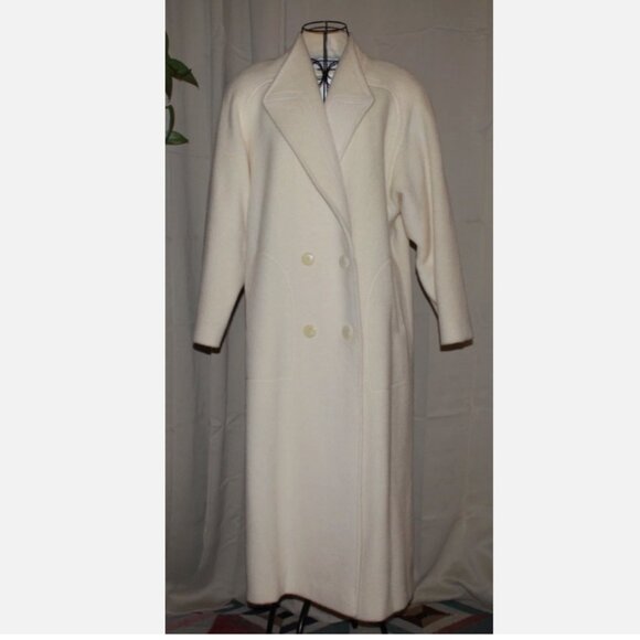 JG Hook 80's Long Off-White Wool Coat USA Union Made M/L Padded Shoulders Mint - Picture 1 of 14